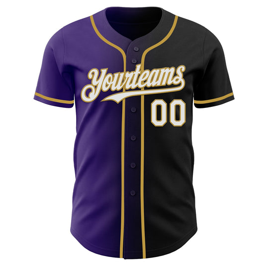 Custom Black White Purple-Old Gold Authentic Gradient Fashion Baseball Jersey - Sky-Custom