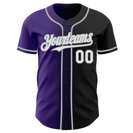 Custom Black White Purple-Gray Authentic Gradient Fashion Baseball Jersey - Sky-Custom