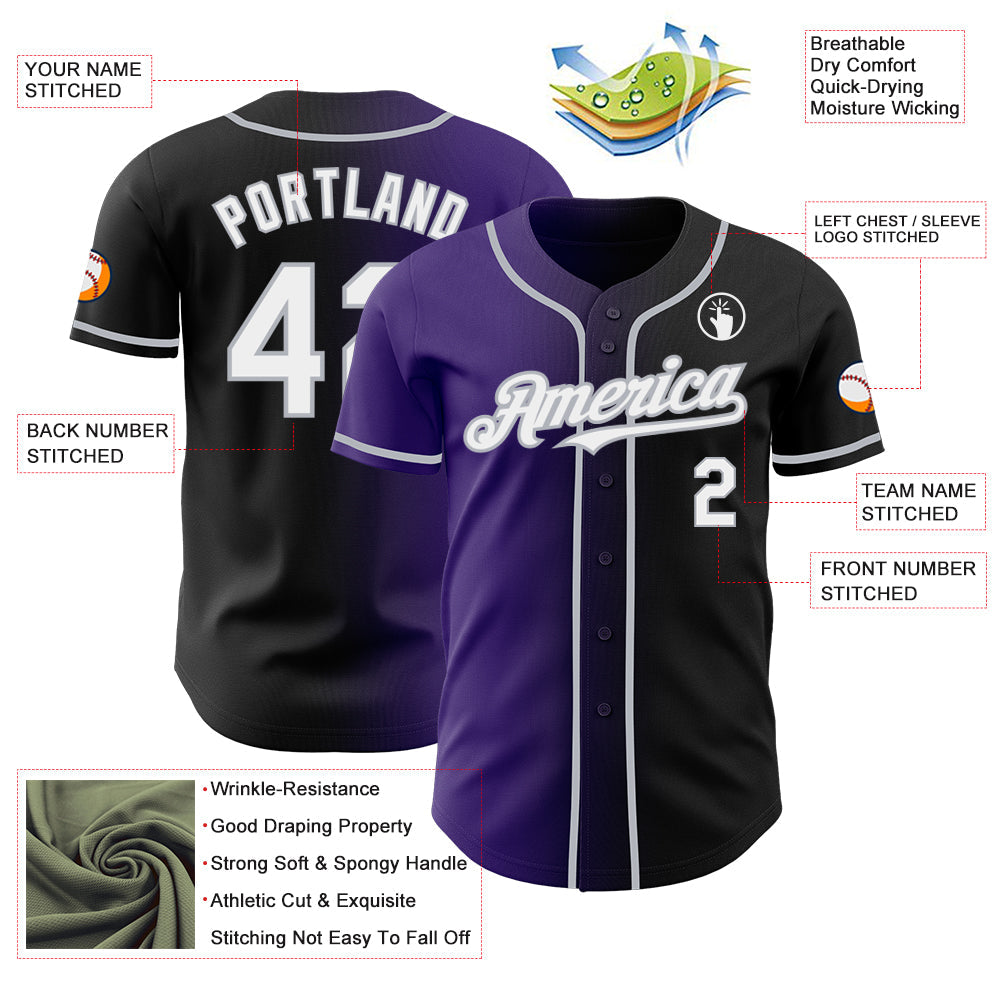 Custom Black White Purple-Gray Authentic Gradient Fashion Baseball Jersey - Sky-Custom
