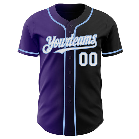 Custom Black White Purple-Light Blue Authentic Gradient Fashion Baseball Jersey - Sky-Custom