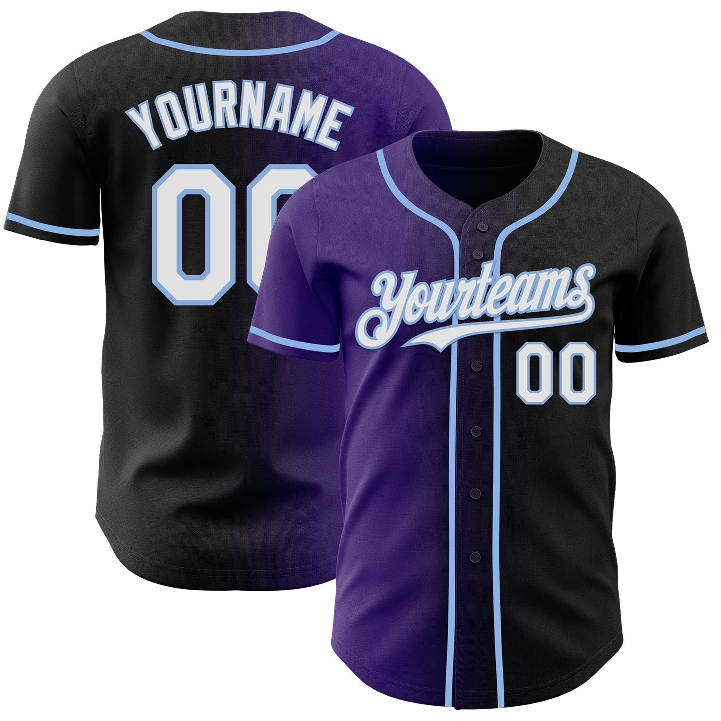 Custom Black White Purple-Light Blue Authentic Gradient Fashion Baseball Jersey - Sky-Custom