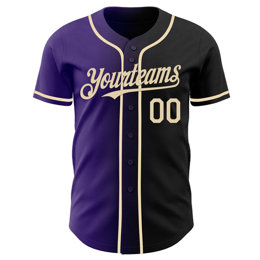 Custom Black Cream-Purple Authentic Gradient Fashion Baseball Jersey - Sky-Custom