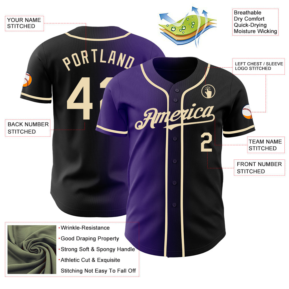Custom Black Cream-Purple Authentic Gradient Fashion Baseball Jersey - Sky-Custom