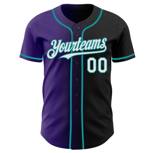 Custom Black White Purple-Teal Authentic Gradient Fashion Baseball Jersey - Sky-Custom