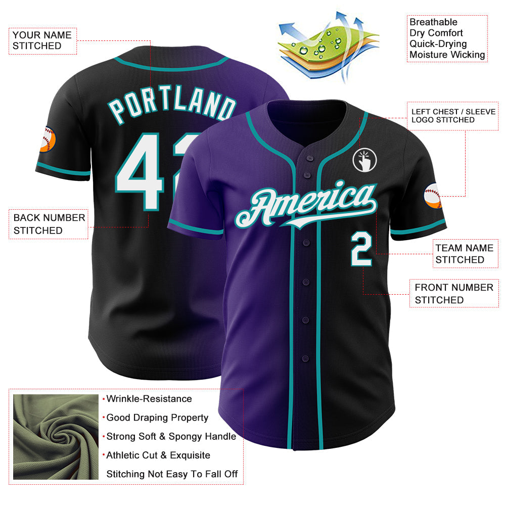 Custom Black White Purple-Teal Authentic Gradient Fashion Baseball Jersey - Sky-Custom