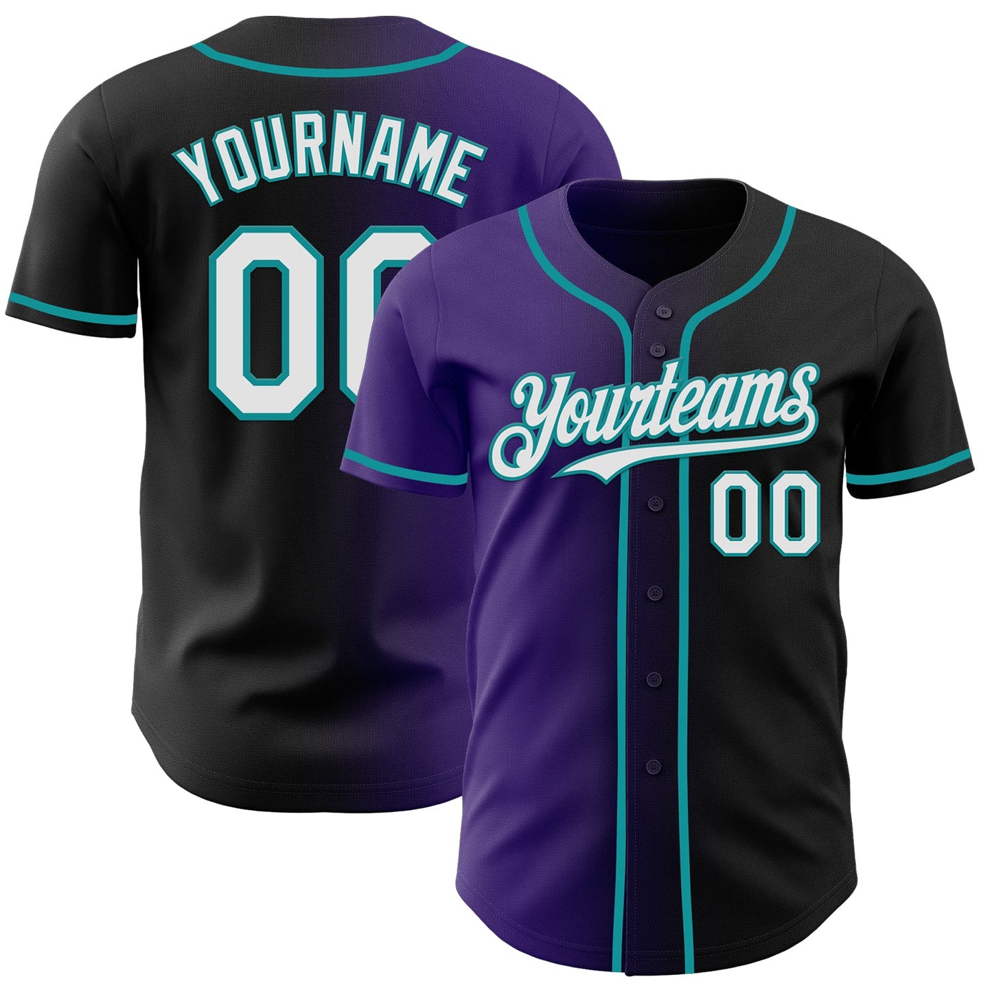 Custom Black White Purple-Teal Authentic Gradient Fashion Baseball Jersey - Sky-Custom