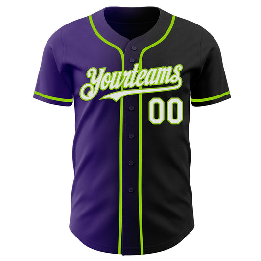 Custom Black White Purple-Neon Green Authentic Gradient Fashion Baseball Jersey - Sky-Custom