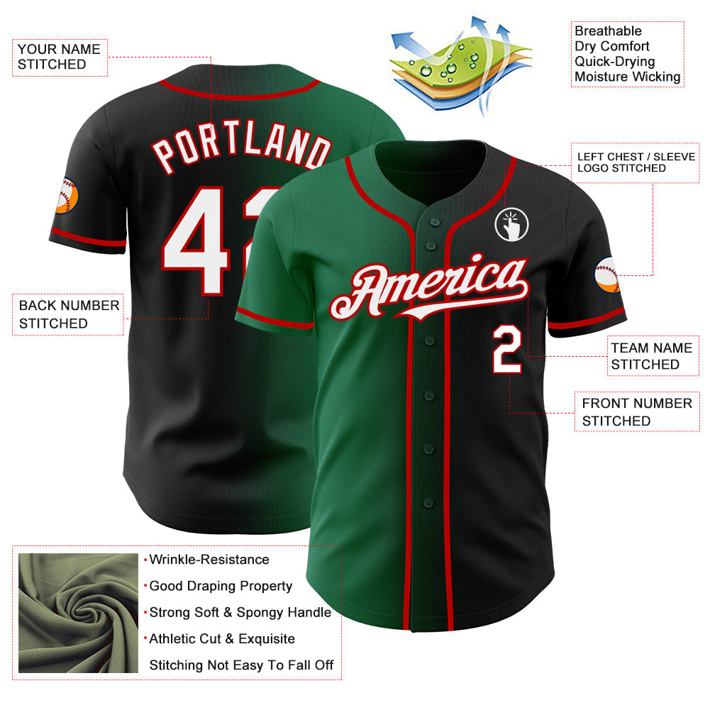 Custom Black White Kelly Green-Red Authentic Gradient Fashion Baseball Jersey - Sky-Custom