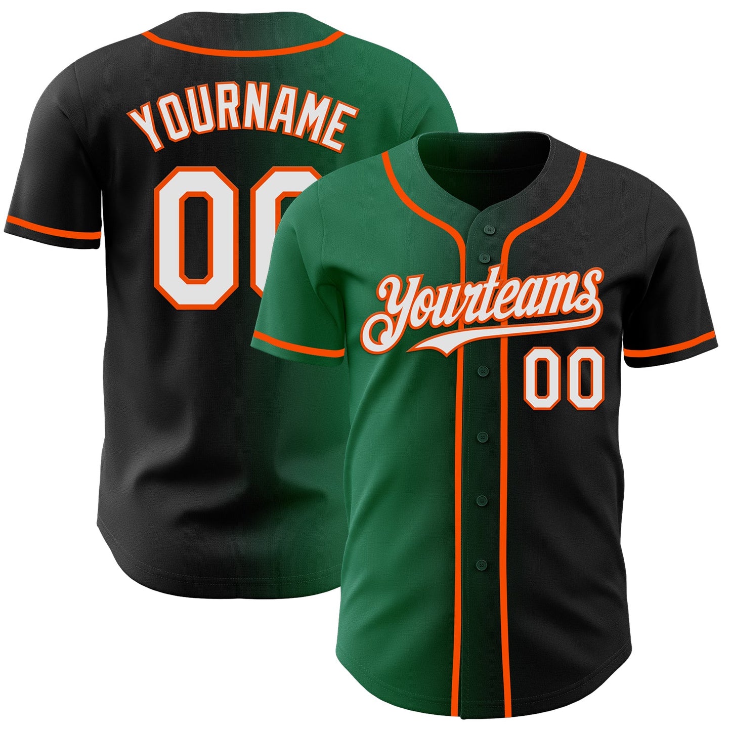 Custom Black White Kelly Green-Orange Authentic Gradient Fashion Baseball Jersey - Sky-Custom
