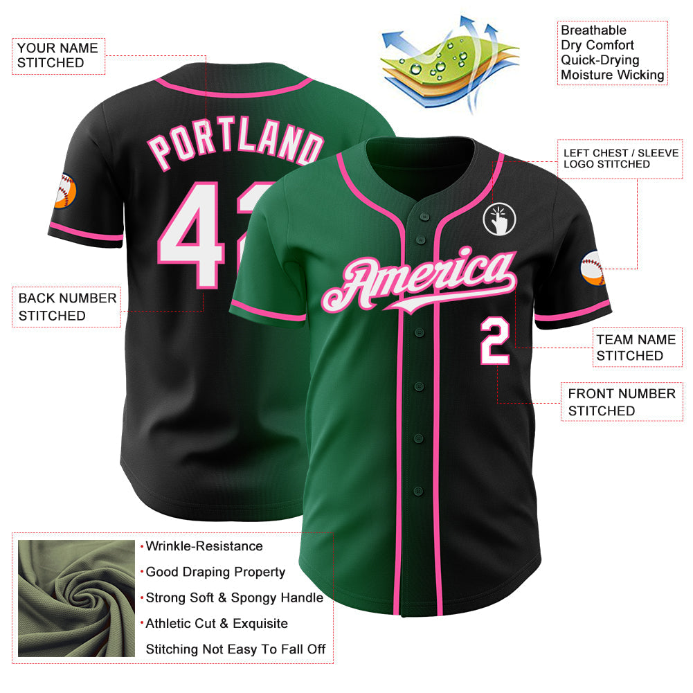 Custom Black White Kelly Green-Pink Authentic Gradient Fashion Baseball Jersey - Sky-Custom