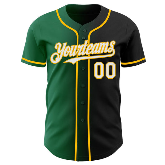 Custom Black White Kelly Green-Gold Authentic Gradient Fashion Baseball Jersey - Sky-Custom