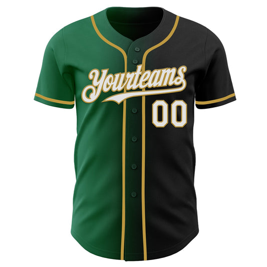 Custom Black White Kelly Green-Old Gold Authentic Gradient Fashion Baseball Jersey - Sky-Custom