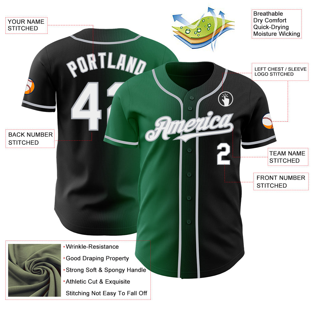 Custom Black White Kelly Green-Gray Authentic Gradient Fashion Baseball Jersey - Sky-Custom