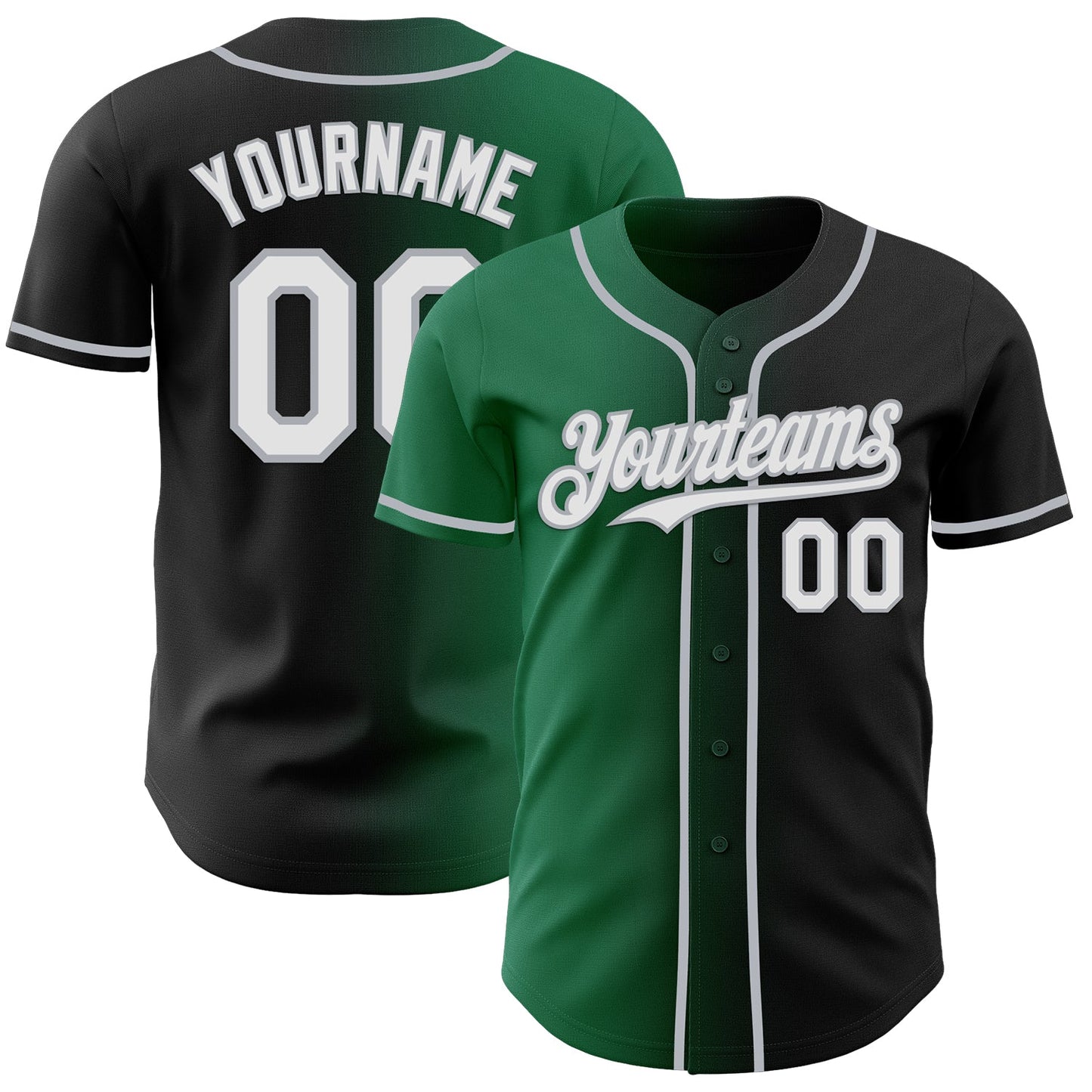 Custom Black White Kelly Green-Gray Authentic Gradient Fashion Baseball Jersey - Sky-Custom