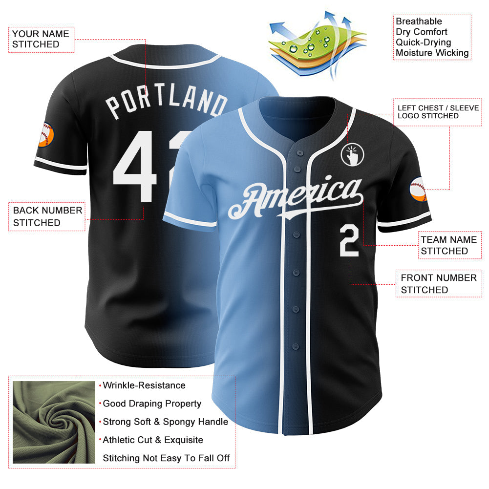 Custom Black White-Light Blue Authentic Gradient Fashion Baseball Jersey - Sky-Custom