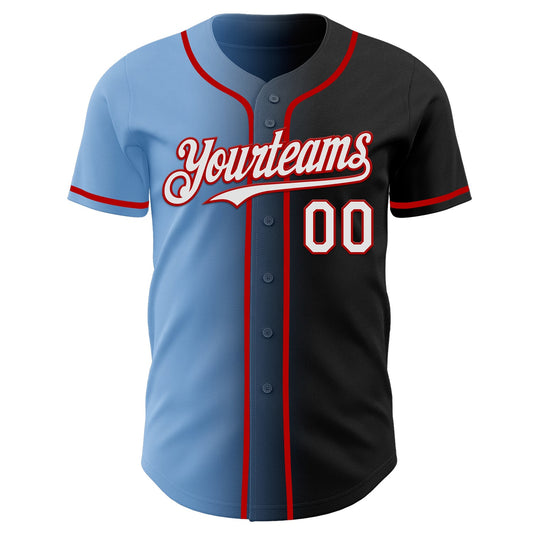Custom Black White Light Blue-Red Authentic Gradient Fashion Baseball Jersey - Sky-Custom