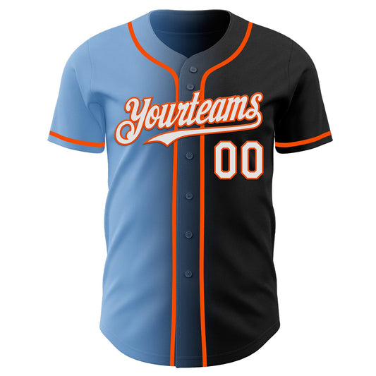Custom Black White Light Blue-Orange Authentic Gradient Fashion Baseball Jersey - Sky-Custom