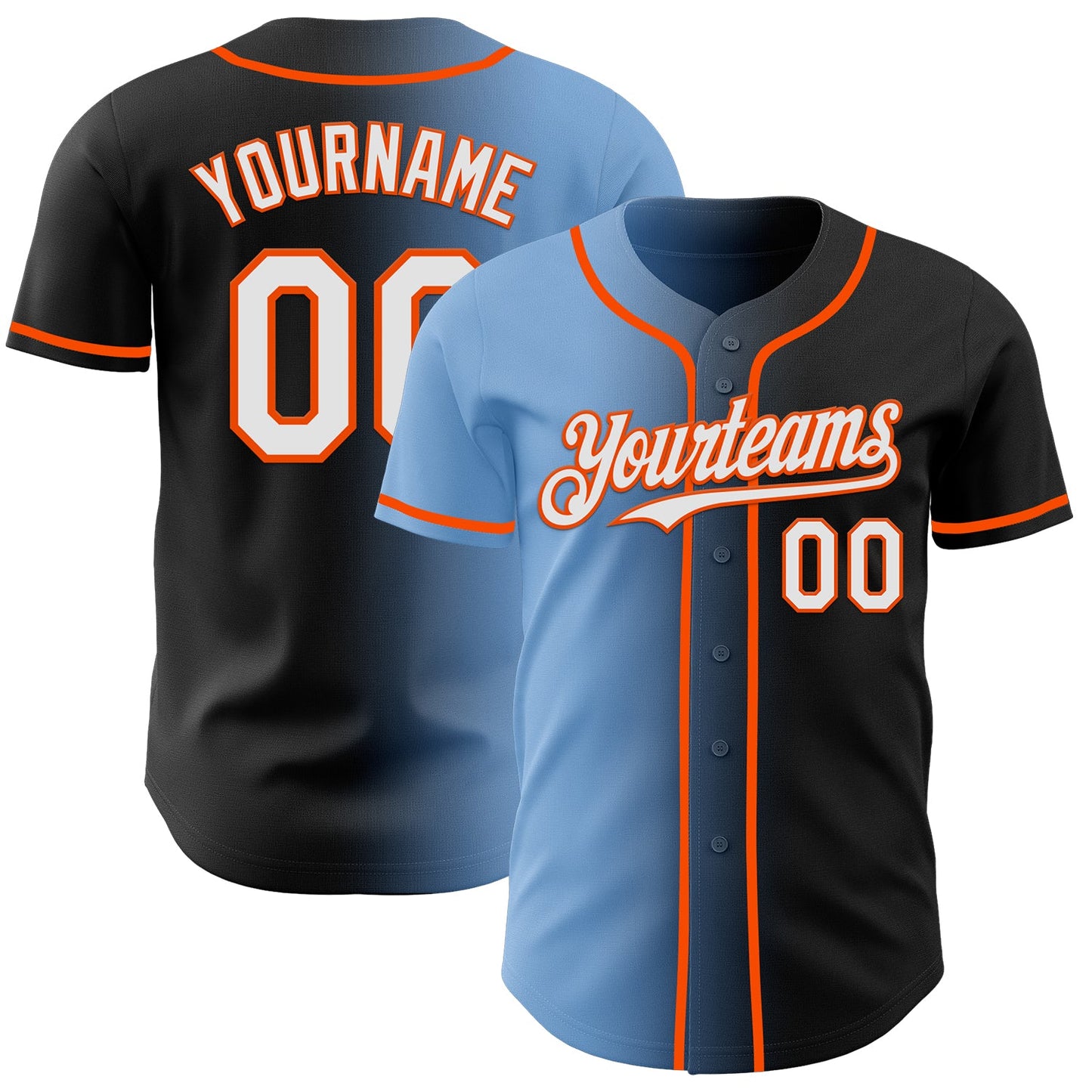 Custom Black White Light Blue-Orange Authentic Gradient Fashion Baseball Jersey - Sky-Custom