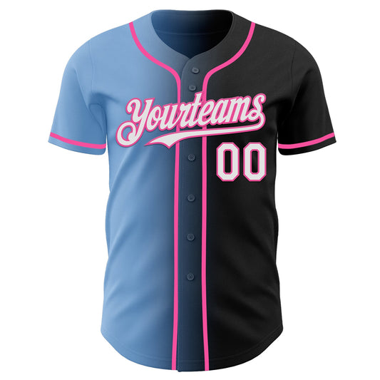 Custom Black White Light Blue-Pink Authentic Gradient Fashion Baseball Jersey - Sky-Custom