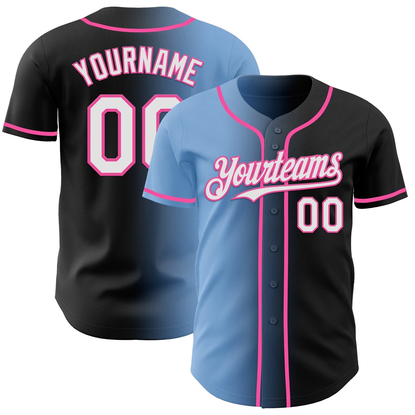 Custom Black White Light Blue-Pink Authentic Gradient Fashion Baseball Jersey - Sky-Custom