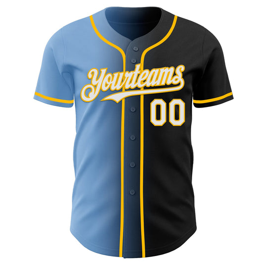 Custom Black White Light Blue-Gold Authentic Gradient Fashion Baseball Jersey - Sky-Custom