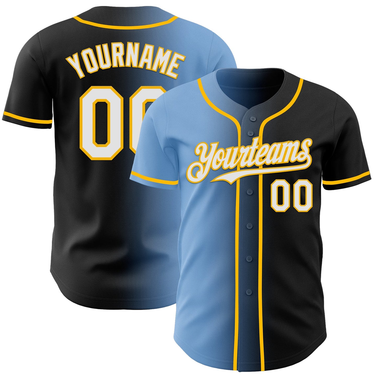 Custom Black White Light Blue-Gold Authentic Gradient Fashion Baseball Jersey - Sky-Custom