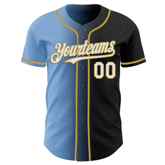 Custom Black White Light Blue-Old Gold Authentic Gradient Fashion Baseball Jersey - Sky-Custom