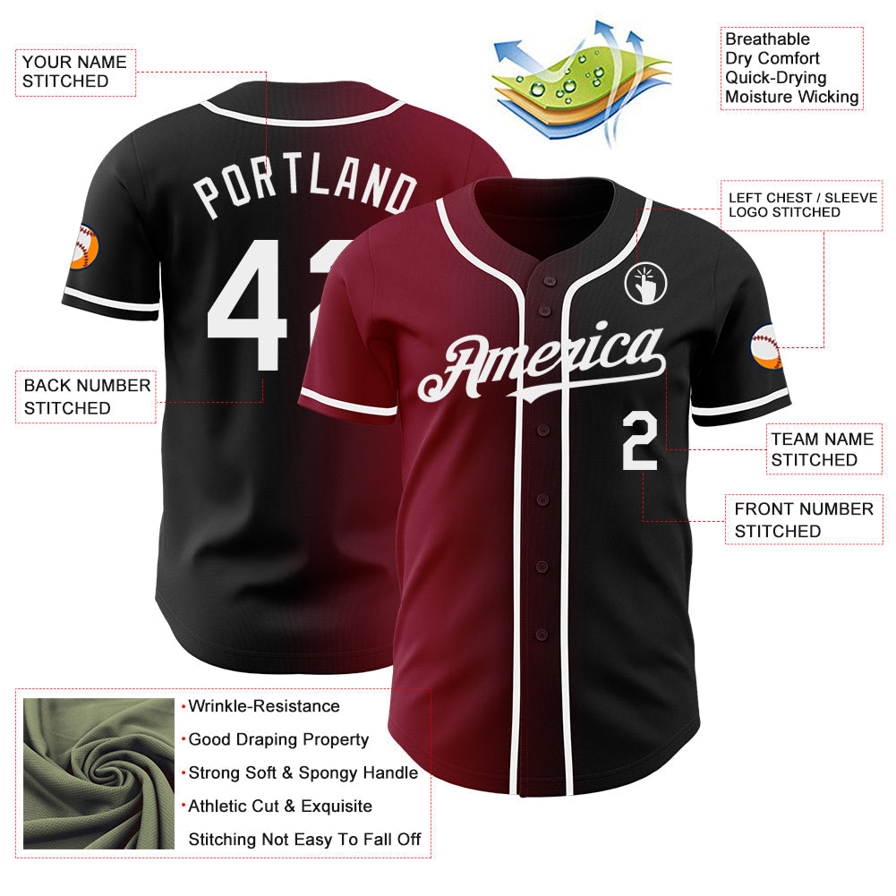 Custom Black White-Crimson Authentic Gradient Fashion Baseball Jersey - Sky-Custom