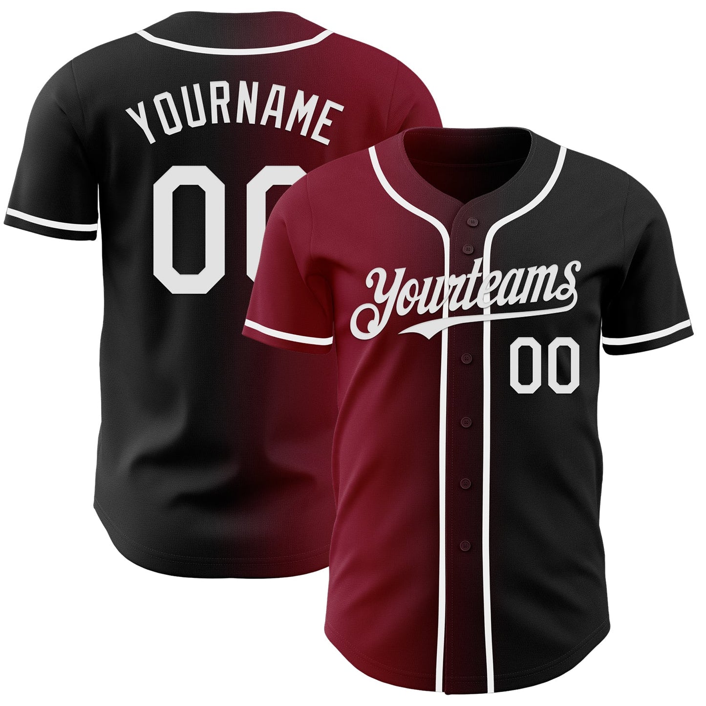 Custom Black White-Crimson Authentic Gradient Fashion Baseball Jersey - Sky-Custom