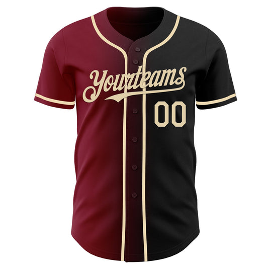 Custom Black Cream-Crimson Authentic Gradient Fashion Baseball Jersey - Sky-Custom