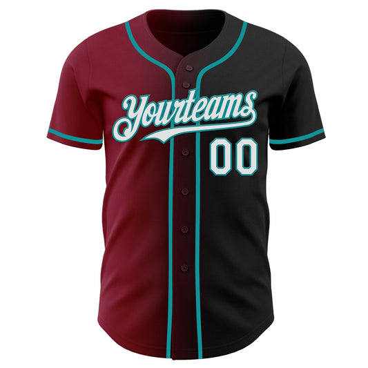 Custom Black White Crimson-Teal Authentic Gradient Fashion Baseball Jersey - Sky-Custom