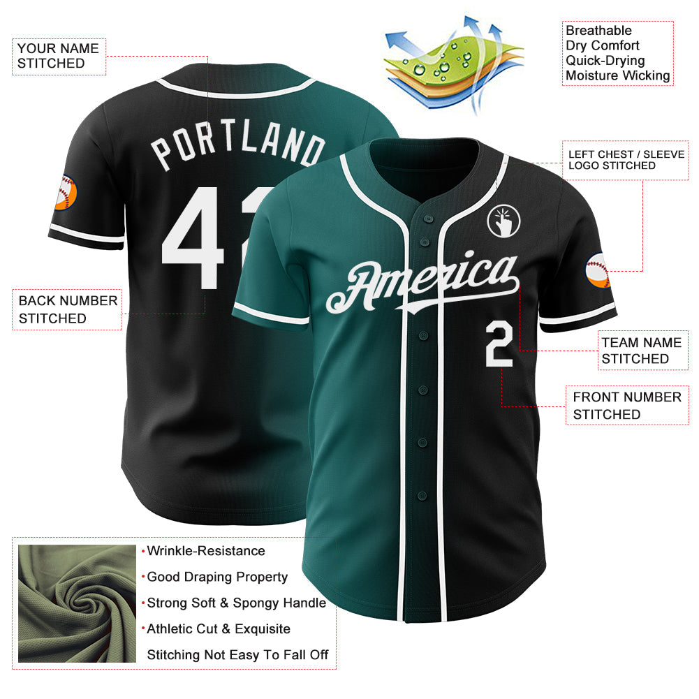 Custom Black White-Teal Authentic Gradient Fashion Baseball Jersey - Sky-Custom