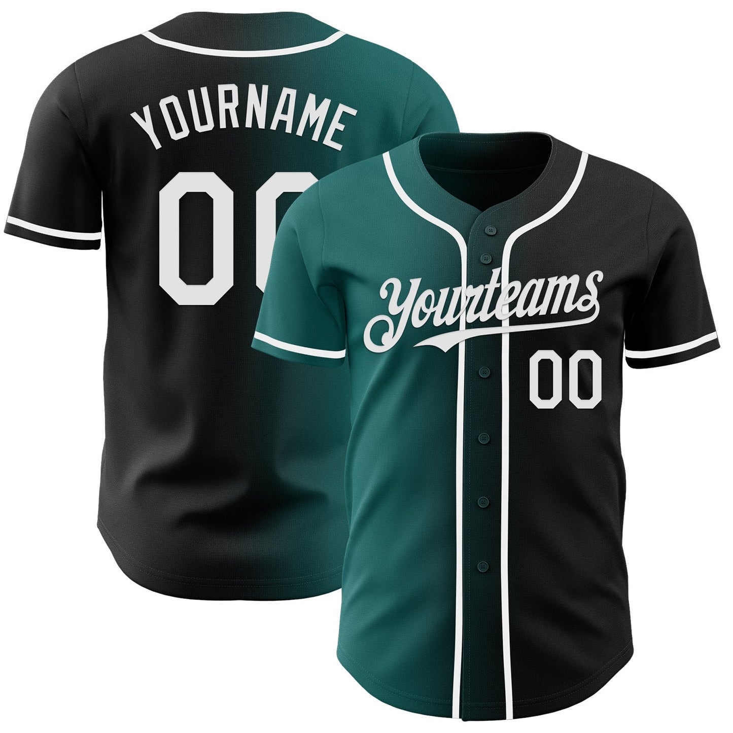 Custom Black White-Teal Authentic Gradient Fashion Baseball Jersey - Sky-Custom
