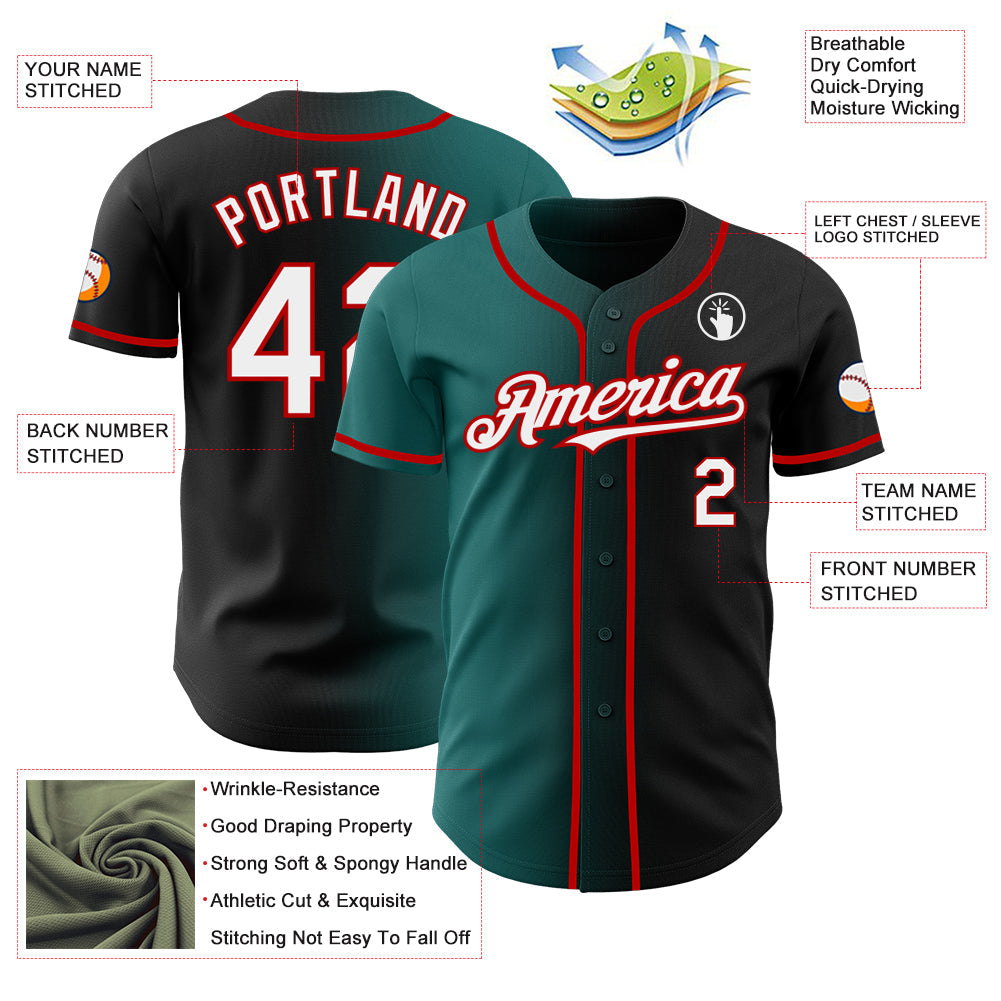 Custom Black White Teal-Red Authentic Gradient Fashion Baseball Jersey - Sky-Custom