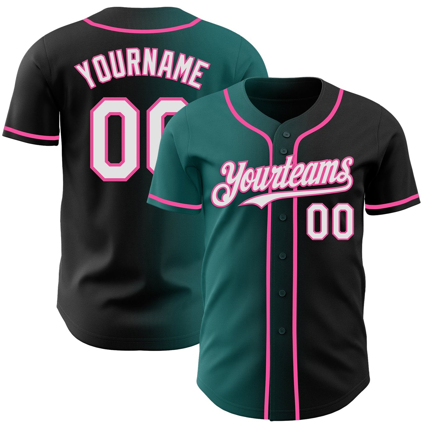 Custom Black White Teal-Pink Authentic Gradient Fashion Baseball Jersey - Sky-Custom