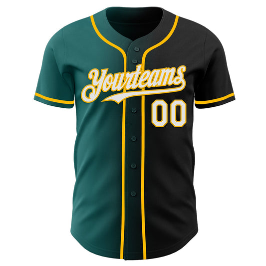 Custom Black White Teal-Gold Authentic Gradient Fashion Baseball Jersey - Sky-Custom