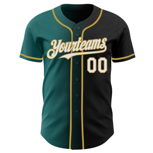 Custom Black White Teal-Old Gold Authentic Gradient Fashion Baseball Jersey - Sky-Custom