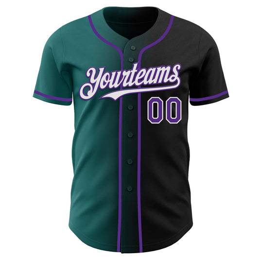 Custom Black Purple Teal-White Authentic Gradient Fashion Baseball Jersey - Sky-Custom