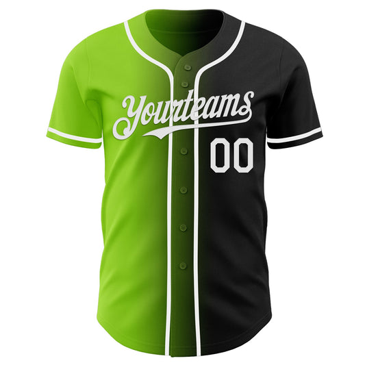 Custom Black White-Neon Green Authentic Gradient Fashion Baseball Jersey - Sky-Custom