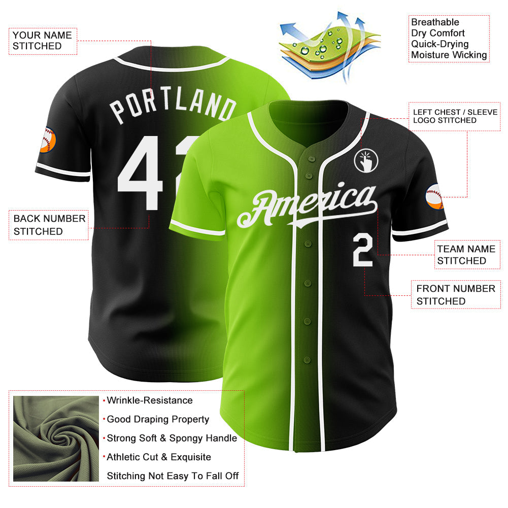 Custom Black White-Neon Green Authentic Gradient Fashion Baseball Jersey - Sky-Custom