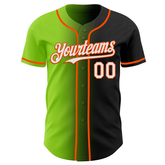Custom Black White Neon Green-Orange Authentic Gradient Fashion Baseball Jersey - Sky-Custom