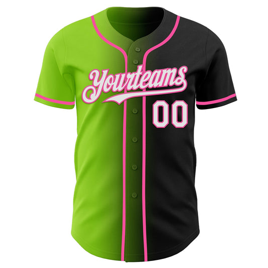 Custom Black White Neon Green-Pink Authentic Gradient Fashion Baseball Jersey - Sky-Custom
