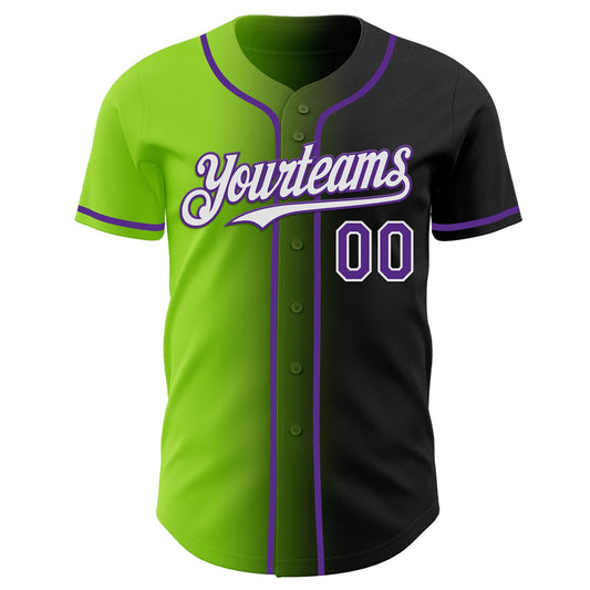 Custom Black Purple Neon Green-White Authentic Gradient Fashion Baseball Jersey - Sky-Custom