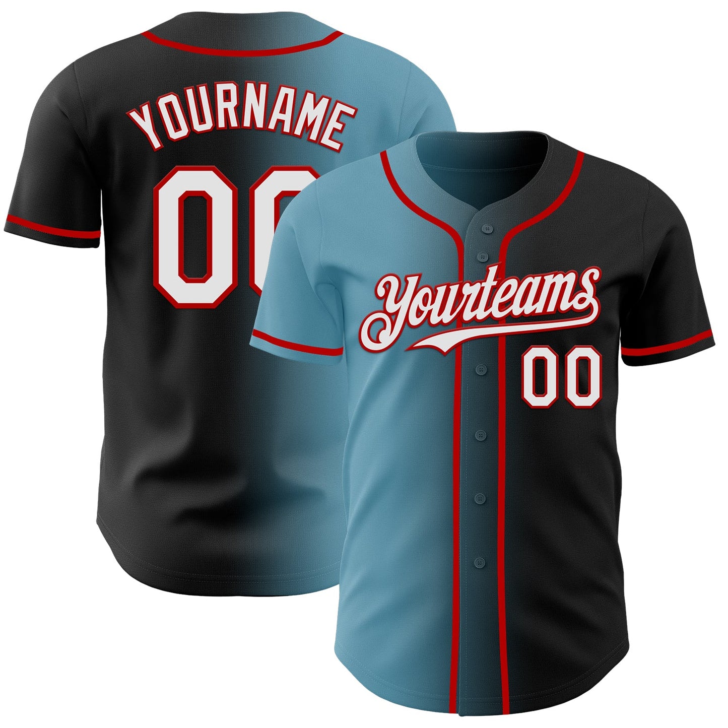 Custom Black White Shadow Blue-Red Authentic Gradient Fashion Baseball Jersey - Sky-Custom