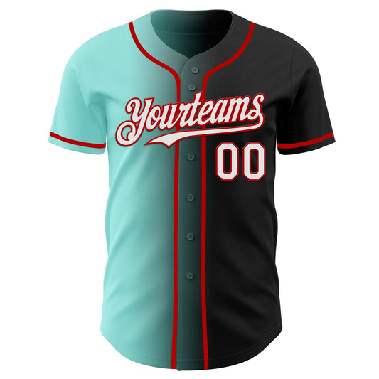 Custom Black White Ice Blue-Red Authentic Gradient Fashion Baseball Jersey - Sky-Custom