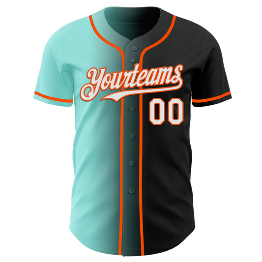 Custom Black White Ice Blue-Orange Authentic Gradient Fashion Baseball Jersey - Sky-Custom