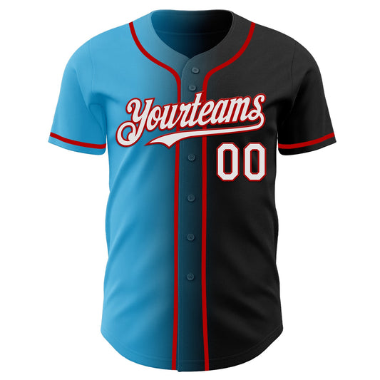 Custom Black White Sky Blue-Red Authentic Gradient Fashion Baseball Jersey - Sky-Custom