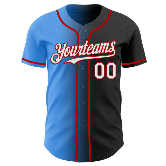 Custom Black White Electric Blue-Red Authentic Gradient Fashion Baseball Jersey - Sky-Custom