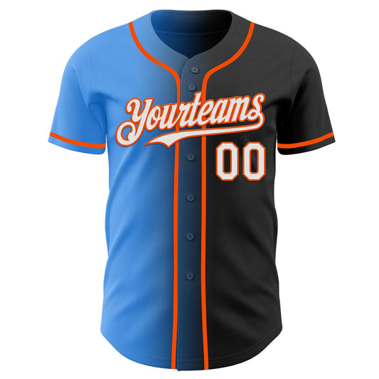 Custom Black White Electric Blue-Orange Authentic Gradient Fashion Baseball Jersey - Sky-Custom