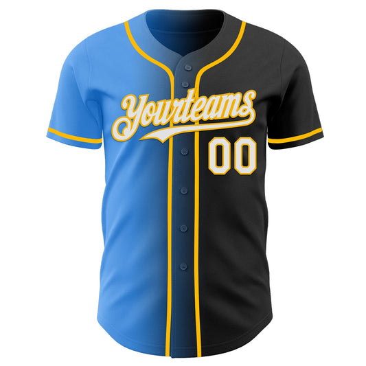 Custom Black White Electric Blue-Gold Authentic Gradient Fashion Baseball Jersey - Sky-Custom